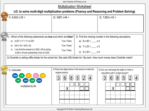 long multiplication year 6 homework