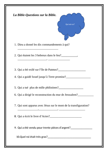 Bible Trivia Questions In French Teaching Resources