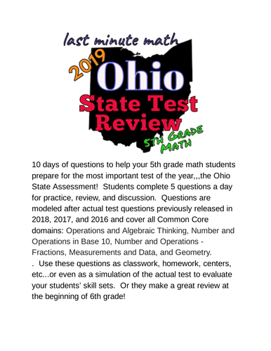 Ohio State Test 5th Grade Math; 10-day review for standardized test ...