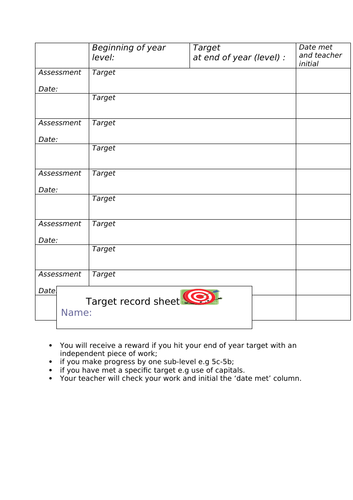 Target sheets and tracking documents for Key Stage 3 | Teaching Resources