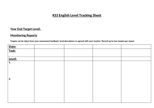 Target sheets and tracking documents for Key Stage 3 | Teaching Resources