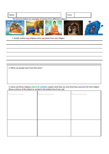 year 7 religious education worksheets