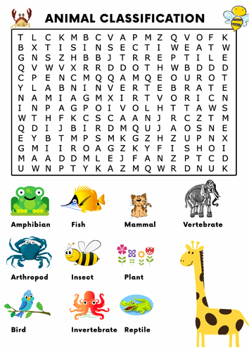 Animal Classification Word Search Activity | Teaching Resources