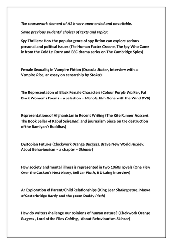 english literature a level coursework structure