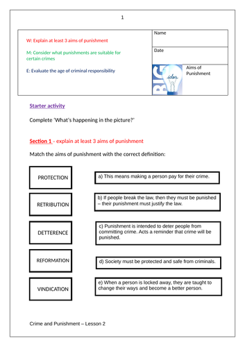 GSCE Edexcel - Islam - Crime and Punishment - introduction and aims of punishment - 2 lessons