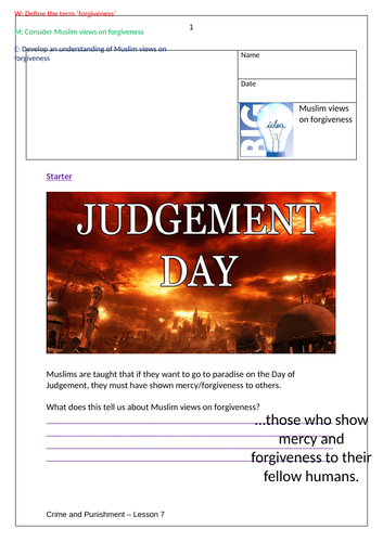 GSCE Edexcel - Islam - Crime and Punishment - Forgiveness and revision - 2 lessons