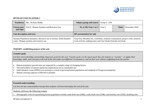 DP ESS UNIT 8 HUMAN SYSTEMS AND RESOURCE USE