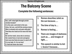 Romeo and Juliet - The Balcony Scene | Teaching Resources