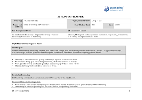 DP ESS Unit 3, 5, 6, 7, Lesson Plans