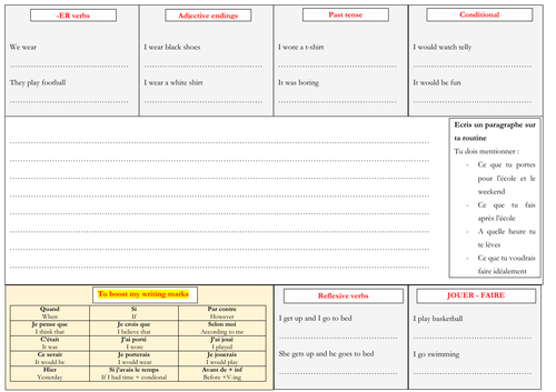 French - KS3 - writing - routine, sports (Allez 1 unit 6)