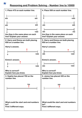 white rose maths year 4 place value number lines to 10000 problem