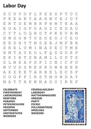 Labor Day Word Search Teaching Resources