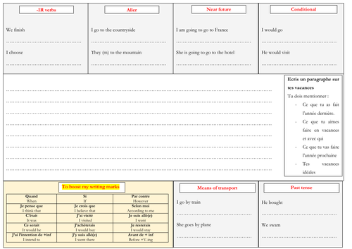 French - KS3 - writing - vacances (Allez 1 unit 7)