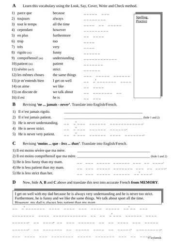 GCSE French - Relationships with family and friends:  Ma famille et mes amis (part 2)