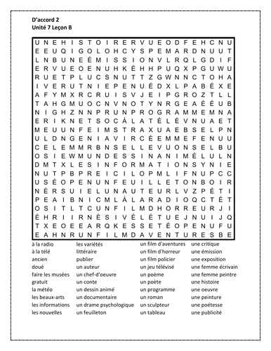 D'accord 2 Unité 7 Leçon B Wordsearch | Teaching Resources