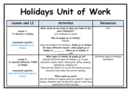 Holidays - Unit of Work