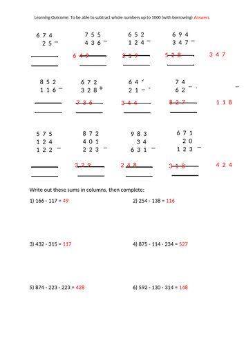 Column Addition and Subtraction, PowerPoint and worksheets | Teaching ...