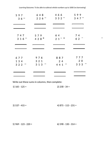 Column Addition And Subtraction, Powerpoint And Worksheets 