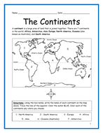 THE CONTINENTS - Printable handout | Teaching Resources