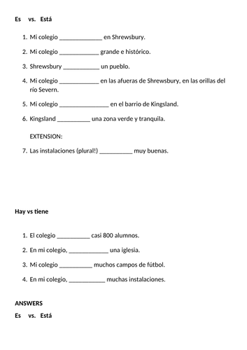 Ser or estar, haber or tener mi colegio / school Spanish