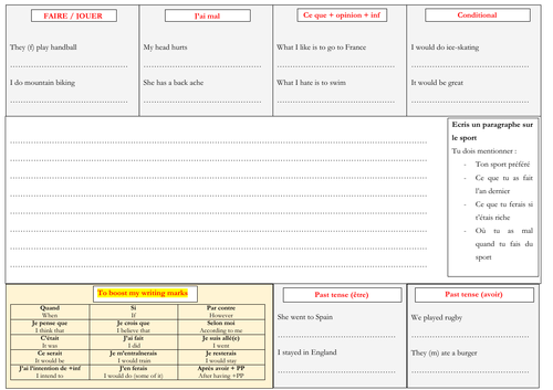 French - KS3 - writing - sports  (Allez 1 unit 8)