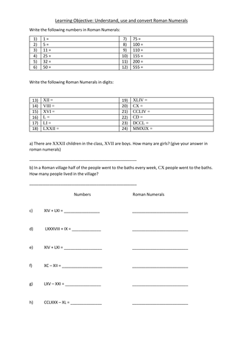 Roman Numerals | Teaching Resources