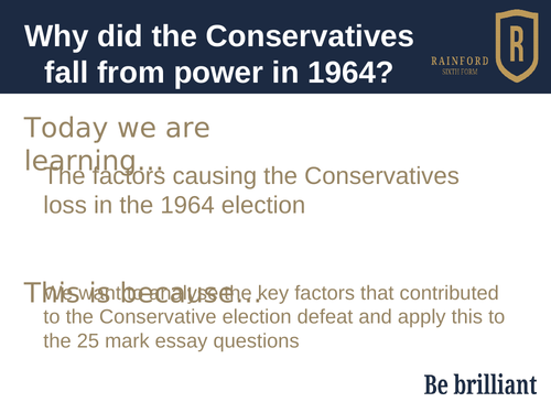 AQA 7042 2S Britain - why the Conservatives fell fromm power in 1964 including essay practice