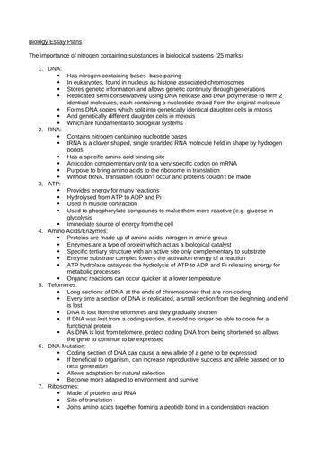 a level biology aqa essay plans