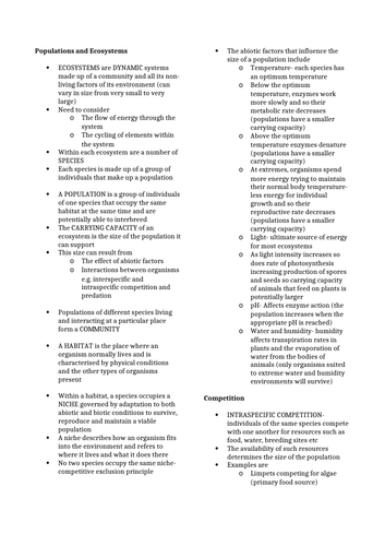 AQA A Level Biology Populations and Ecosystems