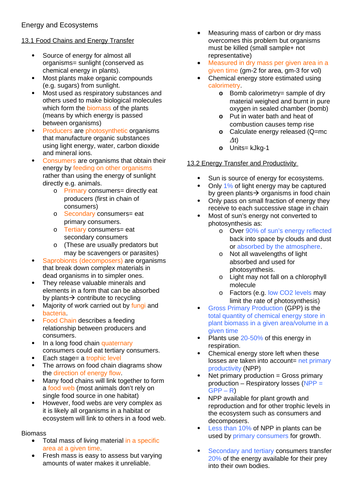 AQA A Level Biology Food Chain Notes