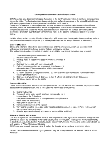 ENSO Revision Notes and Impacts - Edexcel A Level Geography