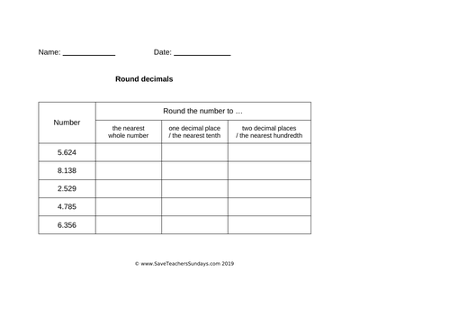 Year 5 Rounding Decimals Worksheets (differentiated), Presentation and