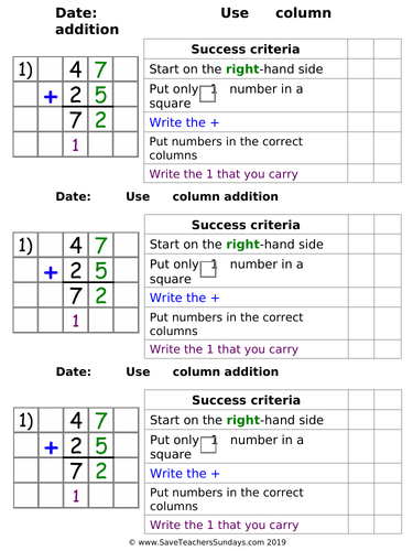 Year 5 Column Addition Worksheets (differentiated) and Other Resources ...