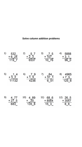 Year 5 Column Addition Worksheets (differentiated) and Other Resources ...