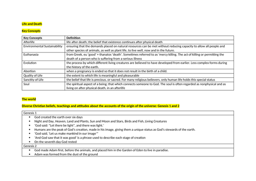 GRADE 9 RS GCSE WJEC EDUQAS Life and Death Notes