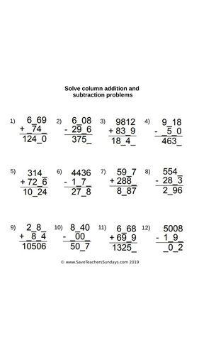 year 5 column addition and subtraction worksheets differentiated and