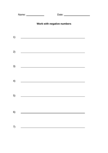 year 5 negative numbers worksheets differentiated
