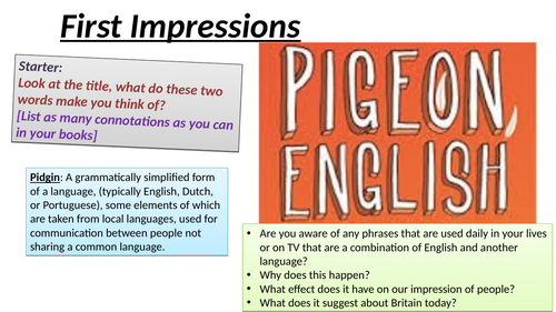 Pigeon English - approx 30 hours of lessons | Teaching Resources
