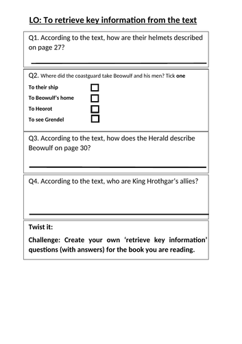 Reading Skills KS2 (6 lessons)- Beowulf by Michael Morpurgo | Teaching ...