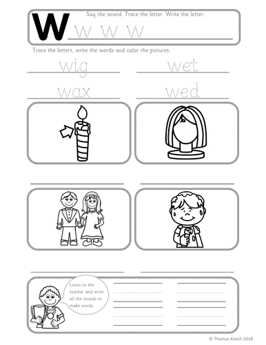 phonics worksheets lesson plan flashcards jolly phonics letter w