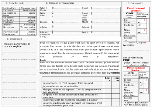 KS3 - French - reading and writing activities (Allez 1 textbook ...