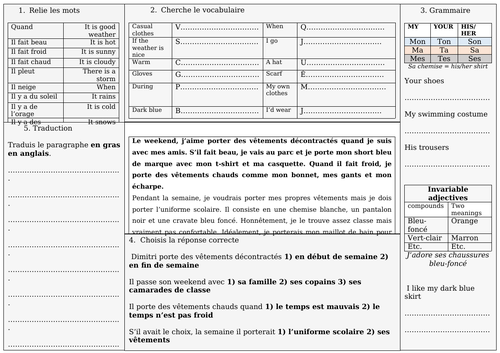 KS3 - French - reading and writing activities (Allez 1 textbook ...