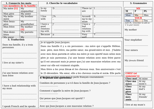 KS3 - French - reading and writing activities (Allez 1 textbook ...