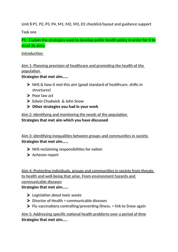 Unit 8 Promoting Public Health SUPPORT SHEET/WRITING FRAME P1 & P2 ...