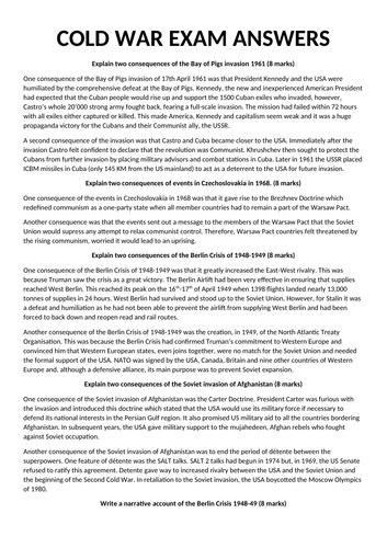 Eleven Cold War exam answers History Edexcel GCSE | Teaching Resources