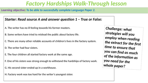 AQA Language Paper 2 Q1-5 walk-through - Factory Hardships (4 lessons)