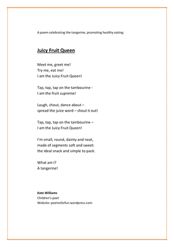 Healthy eating poem - tangerines | Teaching Resources