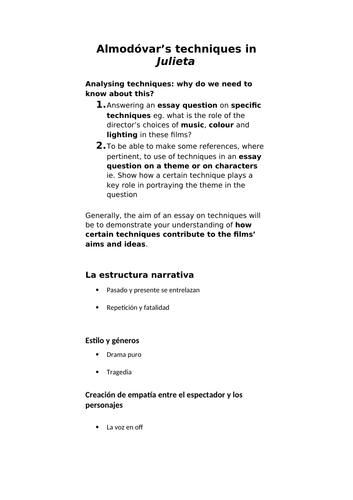 Julieta Almodóvar techniques handout