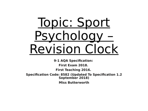 AQA 9-1 GCSE PE - Sports Psychology Revision Clock | Teaching Resources
