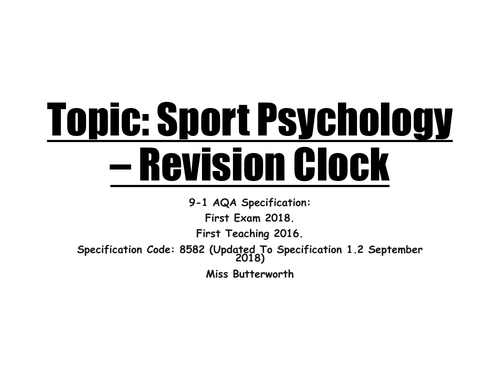 AQA 9-1 GCSE PE - Sports Psychology Revision Clock | Teaching Resources